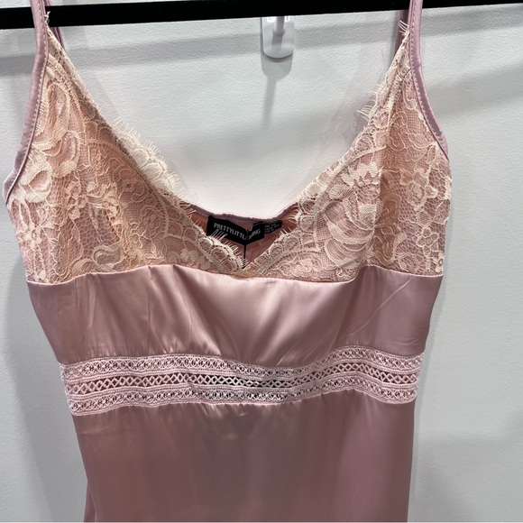 NWT PrettyLittleThing Coquette Satin Slip Dress Pink Lace Mini Y2K - Picture 3 of 11